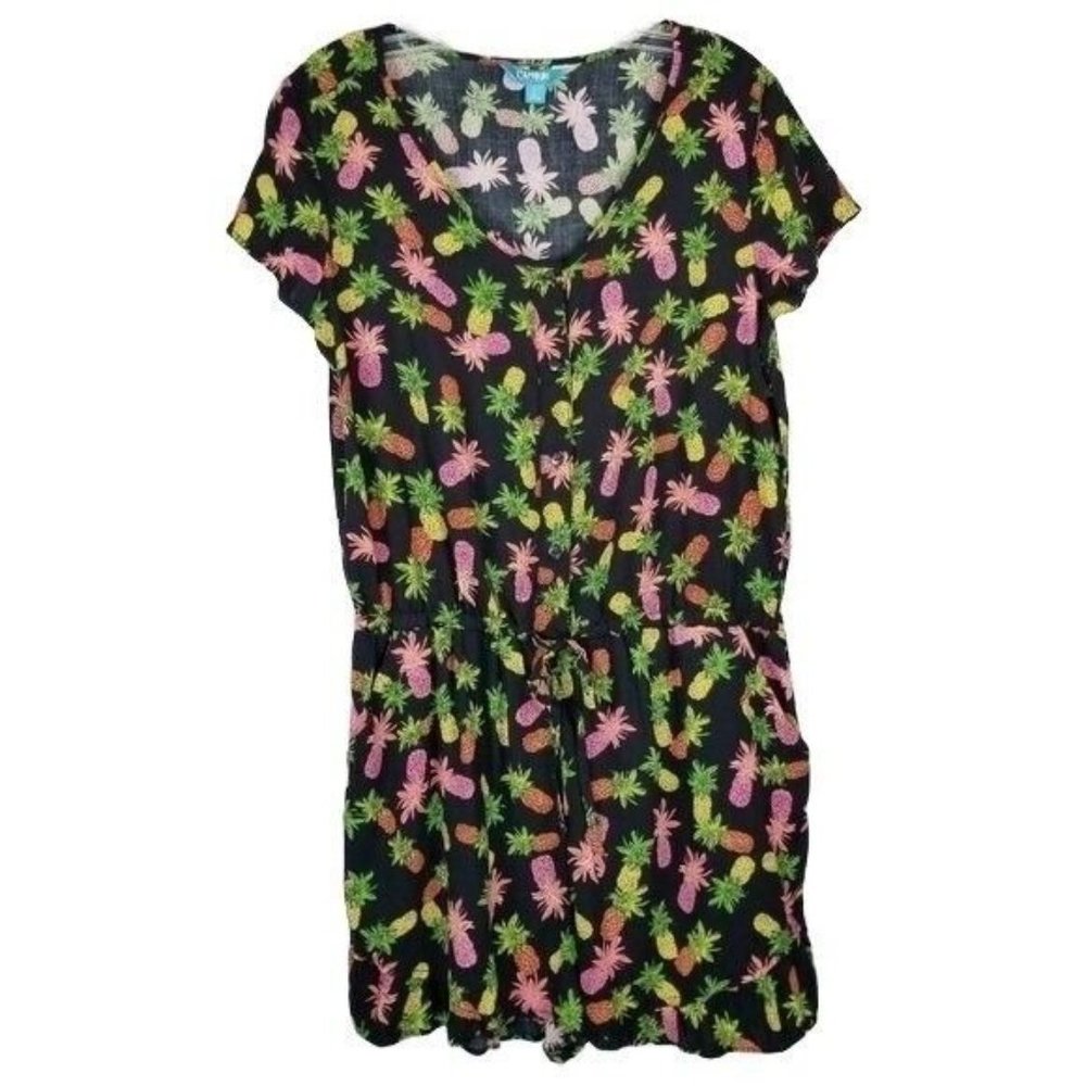 L'Amour Nanette Lepore Womens romper sz L Colorful Pineapple print shorts pocket